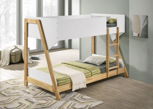 Wyatt - Wood Twin Over Twin Bunk Bed - White And Natural – Bunk Beds by Coaster Fine Furniture at Furniture Wholesale Plus , Nashville furniture store