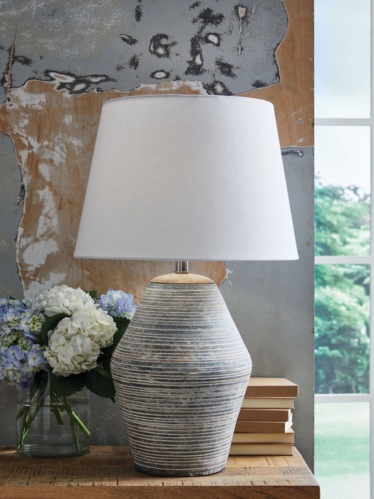 Lawrock - Terracotta Table Lamp - Antique Blue – Table Lamps by Signature Design by Ashley® at Furniture Wholesale Plus , Nashville furniture store