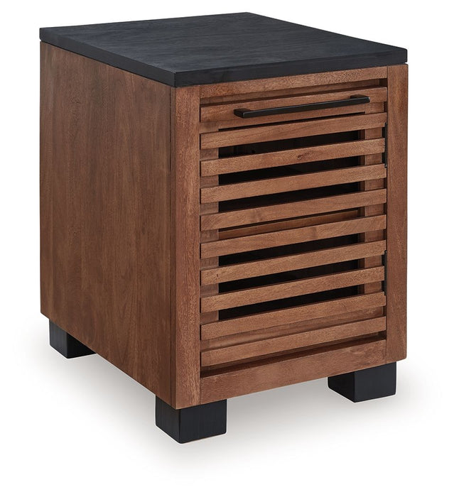 Kallari - Chair Side End Table - Warm Brown / Black – Chair Side Tables by Signature Design by Ashley® at Furniture Wholesale Plus , Nashville furniture store