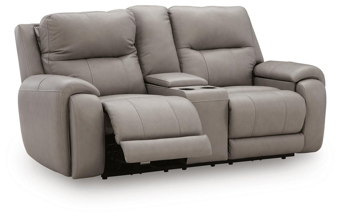 Real Moments - Power Reclining Loveseat With Audio Seating - Ash – Reclining Loveseats by Signature Design by Ashley® at Furniture Wholesale Plus , Nashville furniture store