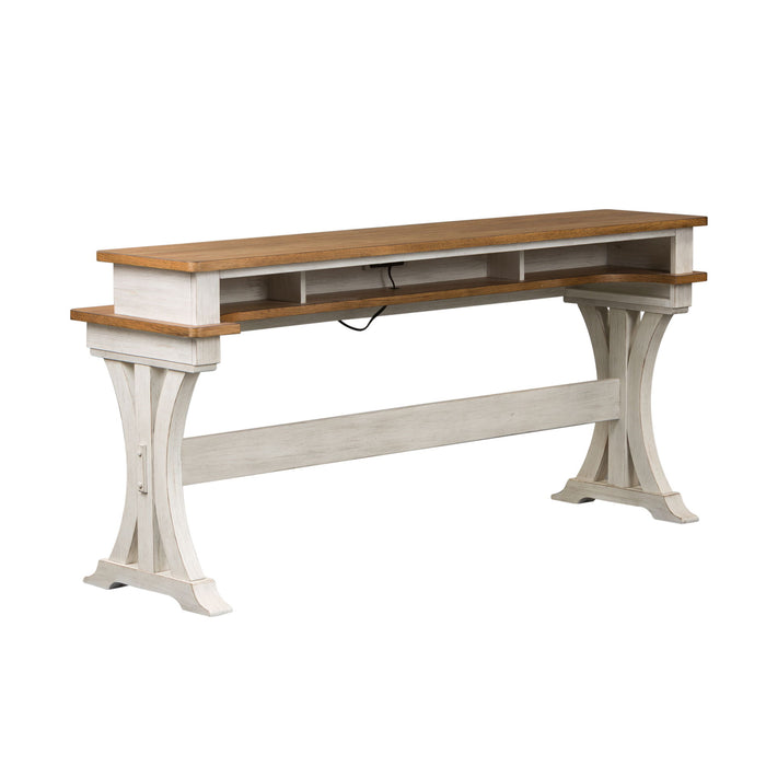 Farmhouse Reimagined - Console Bar Table - Antique White / Chestnut Tops – Console Tables by Liberty Furniture at Furniture Wholesale Plus , Nashville furniture store