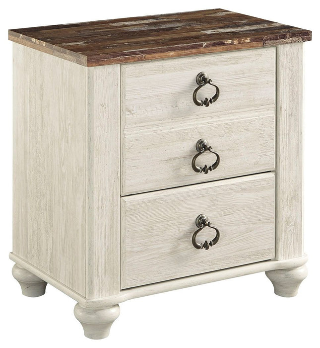 Willowton - Two Drawer Night Stand - Brown / Beige / White – Accent Nightstands by Signature Design by Ashley® at Furniture Wholesale Plus , Nashville furniture store