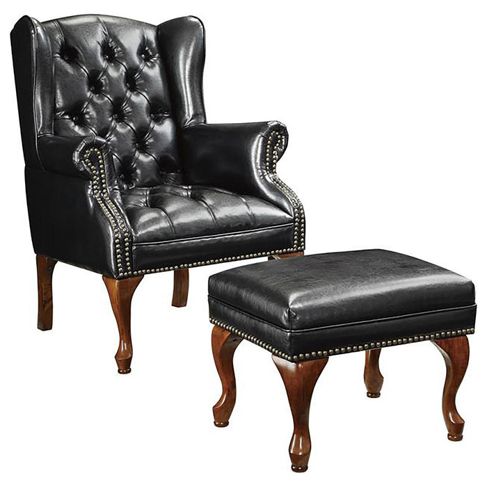 Roberts Button Tufted Back Accent Chair with Ottoman Black and Espresso - Premium Accent Chair from Coaster Z2 Standard - Just $430! Shop now at Furniture Wholesale Plus  We are the best furniture store in Nashville, Hendersonville, Goodlettsville, Madison, Antioch, Mount Juliet, Lebanon, Gallatin, Springfield, Murfreesboro, Franklin, Brentwood