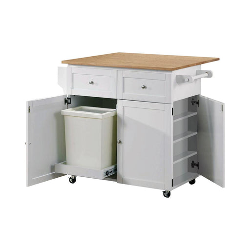 Jalen 3-door Kitchen Cart with Casters Natural Brown and White - Premium Kitchen Cart from Coaster Z2 Standard - Just $550! Shop now at Furniture Wholesale Plus  We are the best furniture store in Nashville, Hendersonville, Goodlettsville, Madison, Antioch, Mount Juliet, Lebanon, Gallatin, Springfield, Murfreesboro, Franklin, Brentwood