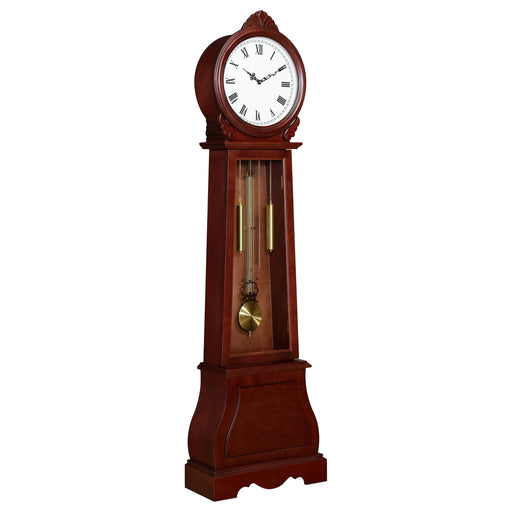 Narcissa Grandfather Clock with Chime Brown Red - Premium Clock from Coaster Z2 Standard - Just $478! Shop now at Furniture Wholesale Plus  We are the best furniture store in Nashville, Hendersonville, Goodlettsville, Madison, Antioch, Mount Juliet, Lebanon, Gallatin, Springfield, Murfreesboro, Franklin, Brentwood