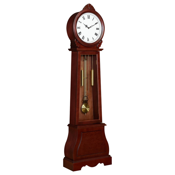 Narcissa Grandfather Clock with Chime Brown Red - Premium Clock from Coaster Z2 Standard - Just $478! Shop now at Furniture Wholesale Plus  We are the best furniture store in Nashville, Hendersonville, Goodlettsville, Madison, Antioch, Mount Juliet, Lebanon, Gallatin, Springfield, Murfreesboro, Franklin, Brentwood