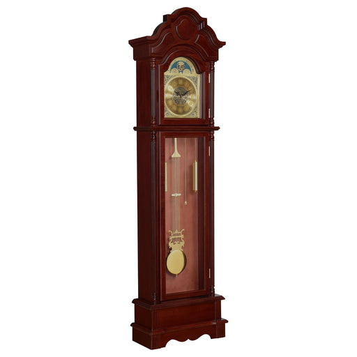 Diggory Grandfather Clock Brown Red and Clear - Premium Clock from Coaster Z2 Standard - Just $598! Shop now at Furniture Wholesale Plus  We are the best furniture store in Nashville, Hendersonville, Goodlettsville, Madison, Antioch, Mount Juliet, Lebanon, Gallatin, Springfield, Murfreesboro, Franklin, Brentwood