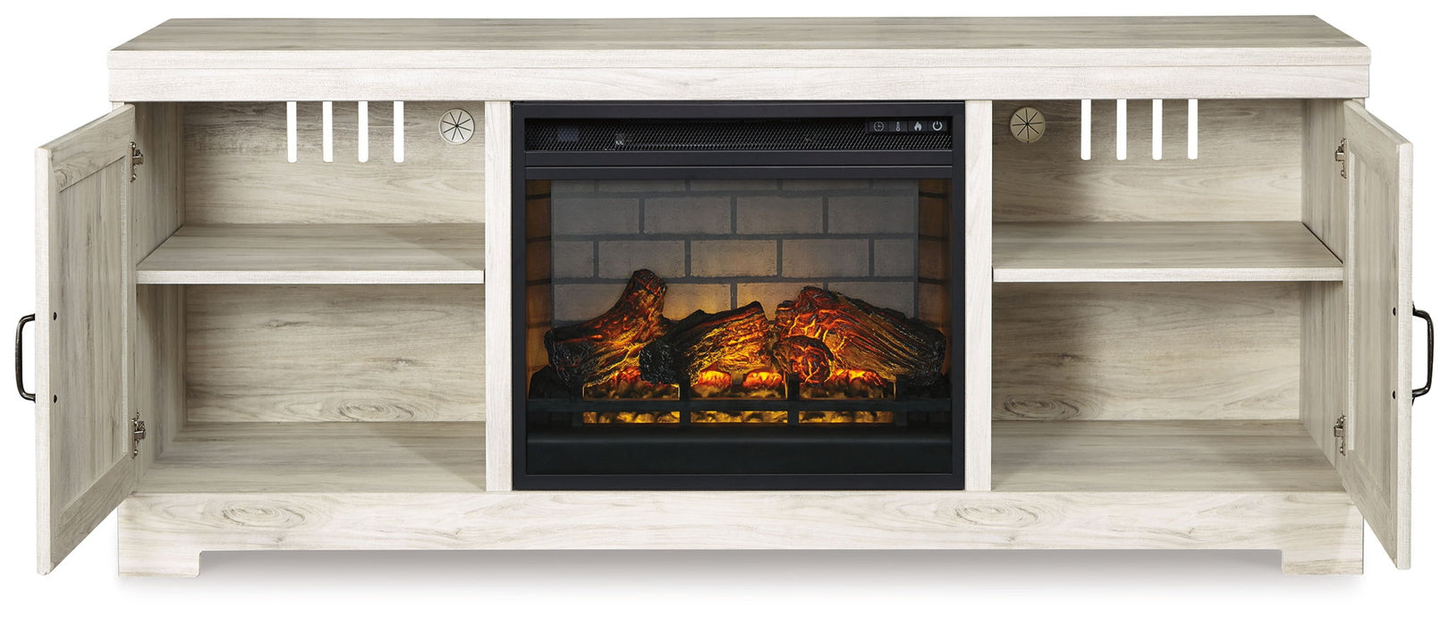 Bellaby - 63" TV Stand With Faux Firebrick Fireplace Insert - Whitewash – Fireplace TV Stands by Signature Design by Ashley® at Furniture Wholesale Plus , Nashville furniture store