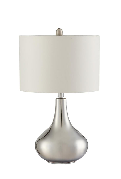 Junko Drum Shade Table Lamp Chrome and White - Premium Lamp from Coaster Z2 Standard - Just $98! Shop now at Furniture Wholesale Plus  We are the best furniture store in Nashville, Hendersonville, Goodlettsville, Madison, Antioch, Mount Juliet, Lebanon, Gallatin, Springfield, Murfreesboro, Franklin, Brentwood