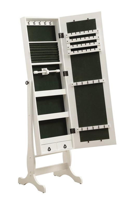 Batista Jewelry Cheval Mirror with Drawers White - Premium Jewelry Armoire from Coaster Z2 Standard - Just $250! Shop now at Furniture Wholesale Plus  We are the best furniture store in Nashville, Hendersonville, Goodlettsville, Madison, Antioch, Mount Juliet, Lebanon, Gallatin, Springfield, Murfreesboro, Franklin, Brentwood