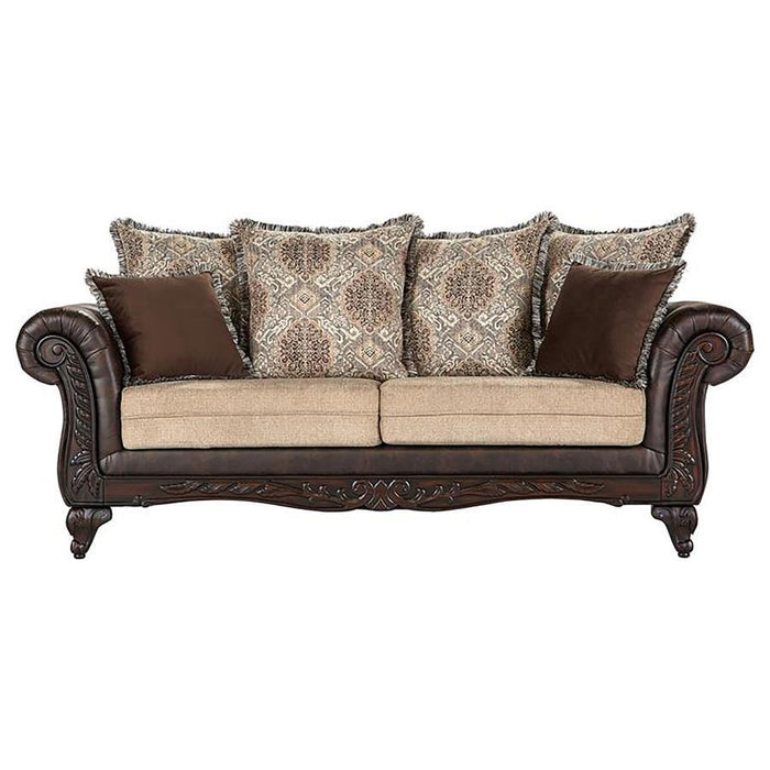 Elmbrook - Upholstered Rolled Arm Sofa - Brown – Stationary Sofas by Coaster Fine Furniture at Furniture Wholesale Plus , Nashville furniture store