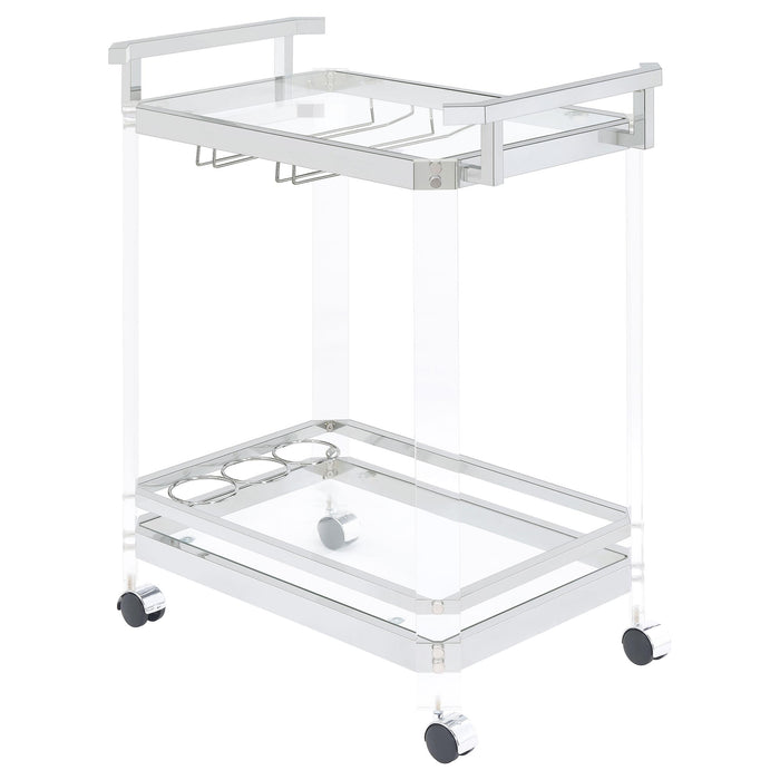 Jefferson 2-tier Glass Serving Cart Clear - Premium Bar Cart from Coaster Z2 Standard - Just $270! Shop now at Furniture Wholesale Plus  We are the best furniture store in Nashville, Hendersonville, Goodlettsville, Madison, Antioch, Mount Juliet, Lebanon, Gallatin, Springfield, Murfreesboro, Franklin, Brentwood