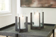 Garekton - Candle Holder Set (Set of 2) - Clear / Pewter Finish – Candles & Holders by Signature Design by Ashley® at Furniture Wholesale Plus , Nashville furniture store