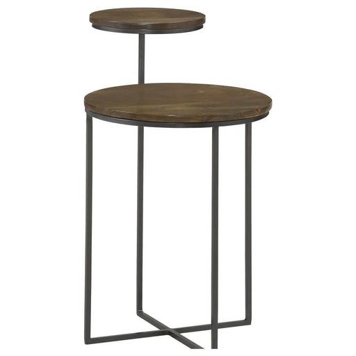 Yael - Round Mango Wood Accent Side Table - Natural And Gunmetal – Side Tables by CoasterEssence at Furniture Wholesale Plus , Nashville furniture store