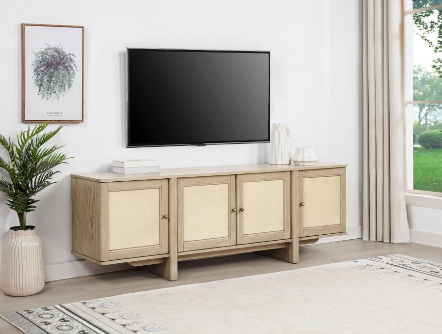 Kailani - 79" 4-door Cane TV Stand Media Console - Beige Oak – TV Stands by Coaster Fine Furniture at Furniture Wholesale Plus , Nashville furniture store