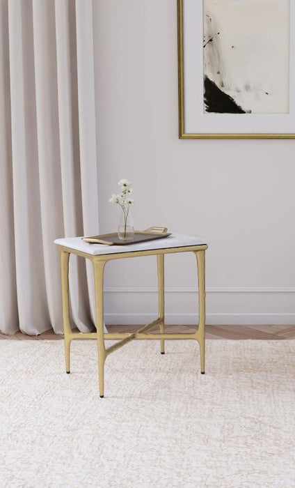 Baldwin - Rectangular Marble Top Side Table - White And Gold – Side Tables by Coaster Fine Furniture at Furniture Wholesale Plus , Nashville furniture store