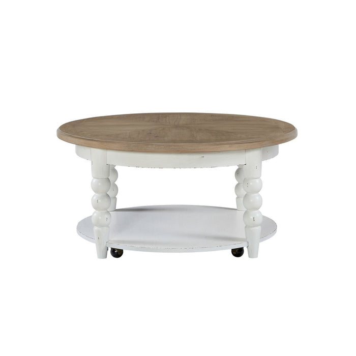 Turnberry Park - Round Cocktail Table - Washed White – Cocktail Tables by Liberty Furniture at Furniture Wholesale Plus , Nashville furniture store