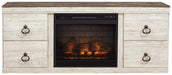 Willowton - 2 Pc. - TV Stand With Faux Firebrick Fireplace Insert - Whitewash – Fireplace TV Stands by Signature Design by Ashley® at Furniture Wholesale Plus , Nashville furniture store