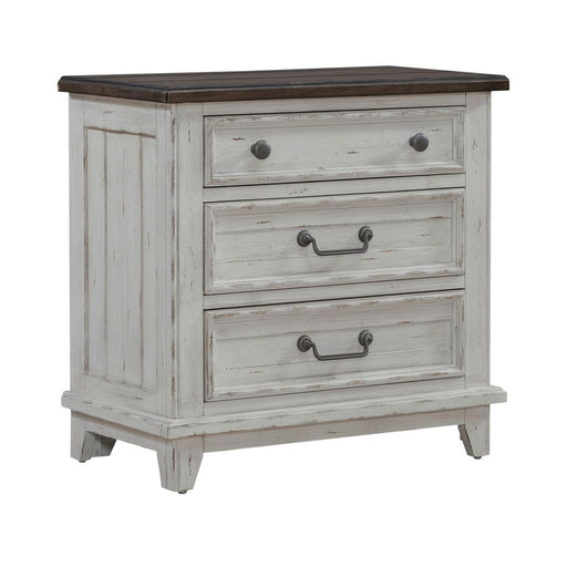 River Place - 3 Drawer Nightstand With Charging Station - Riverstone White & Tobacco – Nightstands w/ Charging Stations by Liberty Furniture at Furniture Wholesale Plus , Nashville furniture store