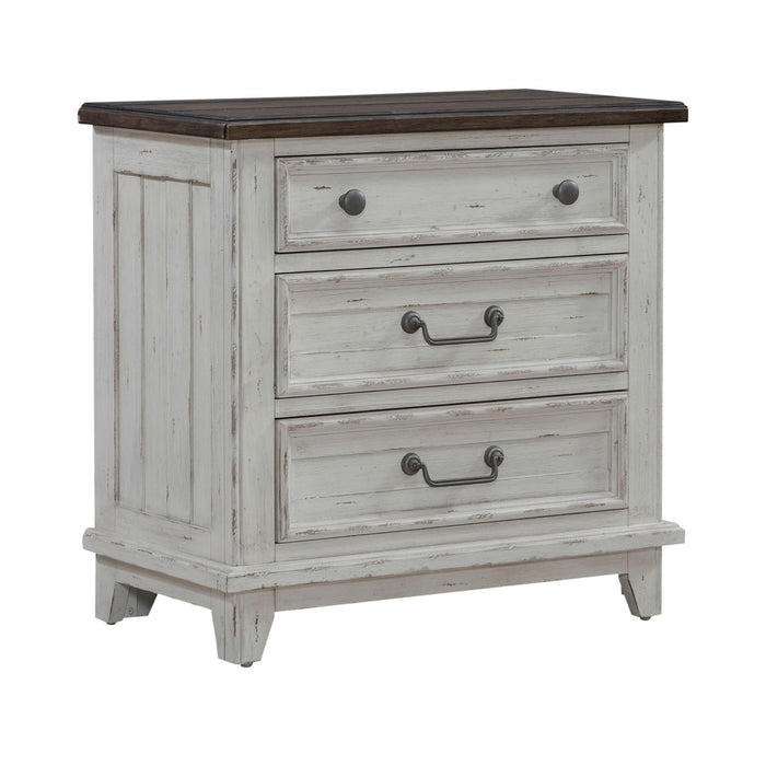 River Place - 3 Drawer Nightstand With Charging Station - Riverstone White & Tobacco – Nightstands w/ Charging Stations by Liberty Furniture at Furniture Wholesale Plus , Nashville furniture store