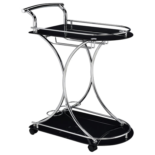 Elfman 2-shelve Serving Cart Chrome and Black - Premium Bar Cart from Coaster Z2 Standard - Just $118! Shop now at Furniture Wholesale Plus  We are the best furniture store in Nashville, Hendersonville, Goodlettsville, Madison, Antioch, Mount Juliet, Lebanon, Gallatin, Springfield, Murfreesboro, Franklin, Brentwood