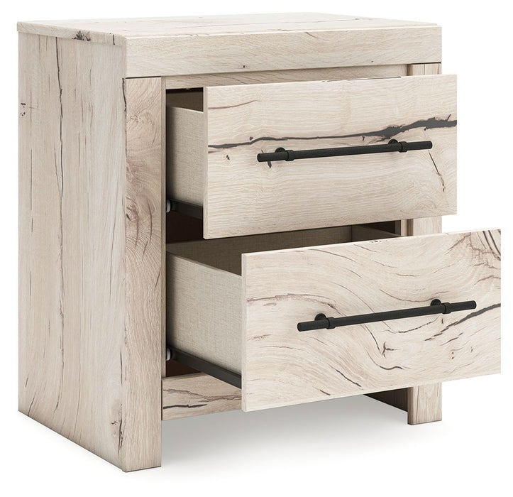 Lawroy - Two Drawer Night Stand - Light Natural – Nightstands w/ Charging Stations by Benchcraft® at Furniture Wholesale Plus , Nashville furniture store