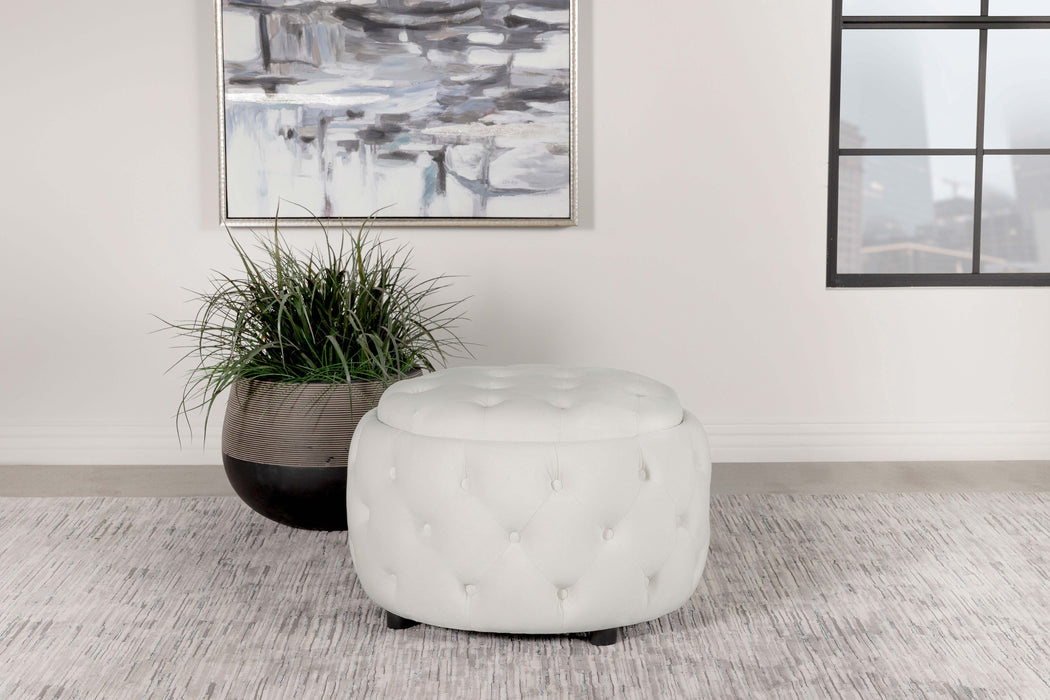 Angelina Tufted Storage Round Ottoman Pearl - Premium Ottoman from Coaster Z2 Standard - Just $218! Shop now at Furniture Wholesale Plus  We are the best furniture store in Nashville, Hendersonville, Goodlettsville, Madison, Antioch, Mount Juliet, Lebanon, Gallatin, Springfield, Murfreesboro, Franklin, Brentwood