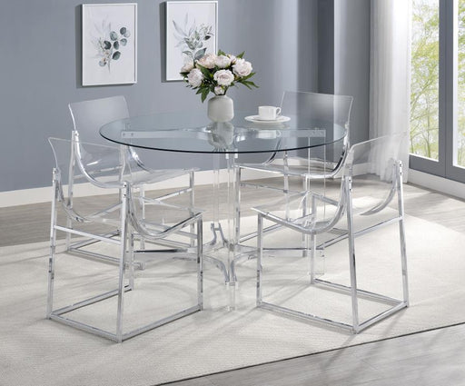 Keeling - 5 Piece Round Glass Top Acrylic Dining Set - Chrome - Premium 5 Piece Dining Room Sets from Coaster Fine Furniture - Just $1239! Shop now at Furniture Wholesale Plus  We are the best furniture store in Nashville, Hendersonville, Goodlettsville, Madison, Antioch, Mount Juliet, Lebanon, Gallatin, Springfield, Murfreesboro, Franklin, Brentwood