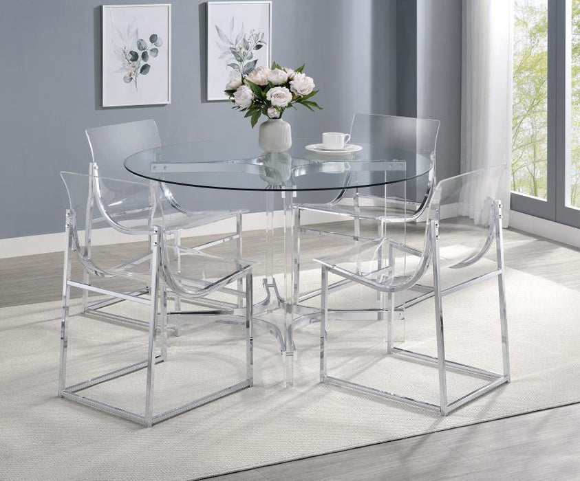 Keeling - 5 Piece Round Glass Top Acrylic Dining Set - Chrome – 5 Piece Dining Room Sets by Coaster Fine Furniture at Furniture Wholesale Plus , Nashville furniture store