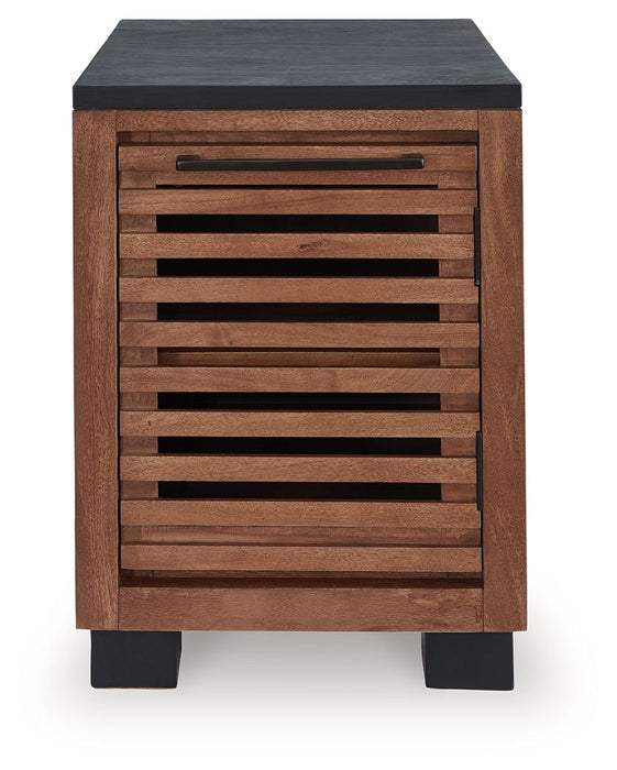 Kallari - Chair Side End Table - Warm Brown / Black – Chair Side Tables by Signature Design by Ashley® at Furniture Wholesale Plus , Nashville furniture store