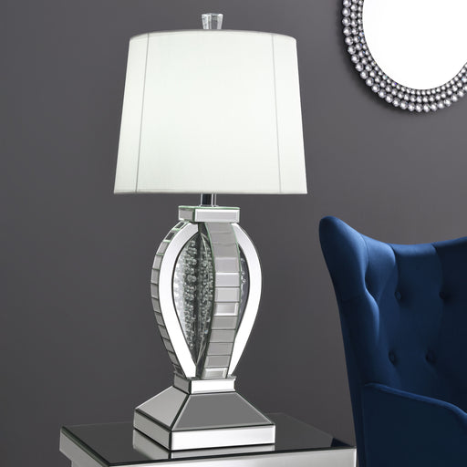 Klein Table Lamp with Drum Shade White and Mirror - Premium Lamp from Coaster Z2 Standard - Just $202! Shop now at Furniture Wholesale Plus  We are the best furniture store in Nashville, Hendersonville, Goodlettsville, Madison, Antioch, Mount Juliet, Lebanon, Gallatin, Springfield, Murfreesboro, Franklin, Brentwood