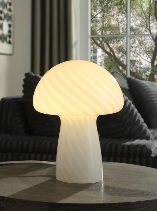Kanaby - Mushroom Shaped Glass Bedside Table Lamp - White – Table Lamps by Coaster Fine Furniture at Furniture Wholesale Plus , Nashville furniture store