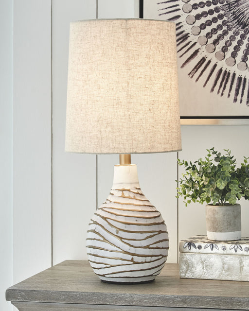 Aleela - White / Gold Finish - Metal Table Lamp - Premium Table Lamps from Signature Design by Ashley® - Just $78! Shop now at Furniture Wholesale Plus  We are the best furniture store in Nashville, Hendersonville, Goodlettsville, Madison, Antioch, Mount Juliet, Lebanon, Gallatin, Springfield, Murfreesboro, Franklin, Brentwood