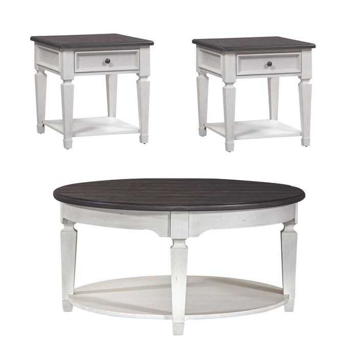 Allyson Park - 3 Piece Living Room Set (Round Cocktail Table) - Wirebrushed White / Charcoal – Table Sets by Liberty Furniture at Furniture Wholesale Plus , Nashville furniture store