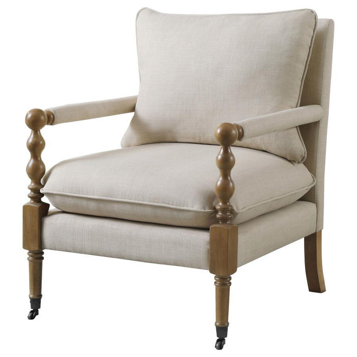 Dempsy - Upholstered Accent Chair With Casters - Beige - Premium Accent Chairs from CoasterElevations - Just $539! Shop now at Furniture Wholesale Plus  We are the best furniture store in Nashville, Hendersonville, Goodlettsville, Madison, Antioch, Mount Juliet, Lebanon, Gallatin, Springfield, Murfreesboro, Franklin, Brentwood