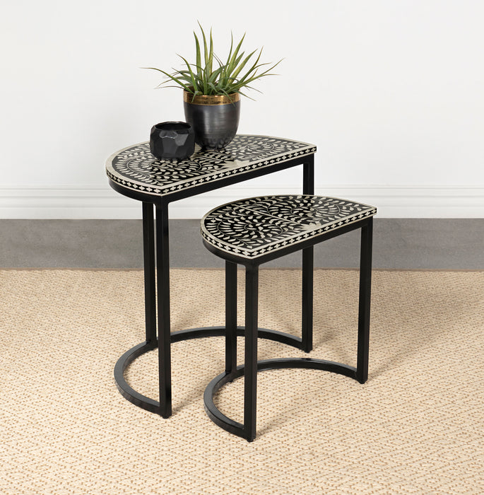 Zakiya 2-piece Demilune Nesting Table Black and White - Premium Table Set from Coaster Z2 Standard - Just $274! Shop now at Furniture Wholesale Plus  We are the best furniture store in Nashville, Hendersonville, Goodlettsville, Madison, Antioch, Mount Juliet, Lebanon, Gallatin, Springfield, Murfreesboro, Franklin, Brentwood