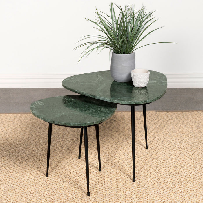 Tobias 2-piece Triangular Marble Top Nesting Table Green and Black - Premium Table Set from Coaster Z2 Standard - Just $162! Shop now at Furniture Wholesale Plus  We are the best furniture store in Nashville, Hendersonville, Goodlettsville, Madison, Antioch, Mount Juliet, Lebanon, Gallatin, Springfield, Murfreesboro, Franklin, Brentwood