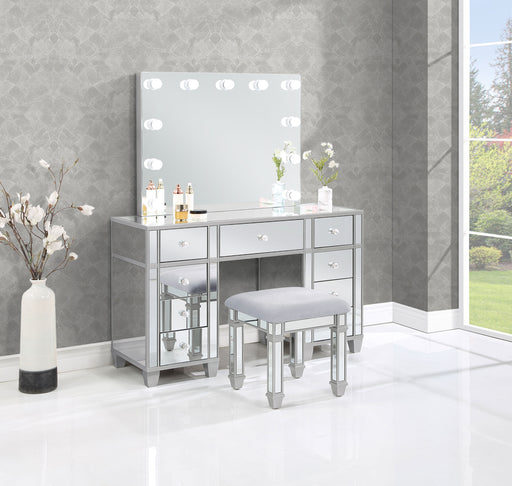 Allora 9-drawer Mirrored Storage Vanity Set with Hollywood Lighting Metallic - Premium Vanity Set from Coaster Z2 Standard - Just $1098! Shop now at Furniture Wholesale Plus  We are the best furniture store in Nashville, Hendersonville, Goodlettsville, Madison, Antioch, Mount Juliet, Lebanon, Gallatin, Springfield, Murfreesboro, Franklin, Brentwood