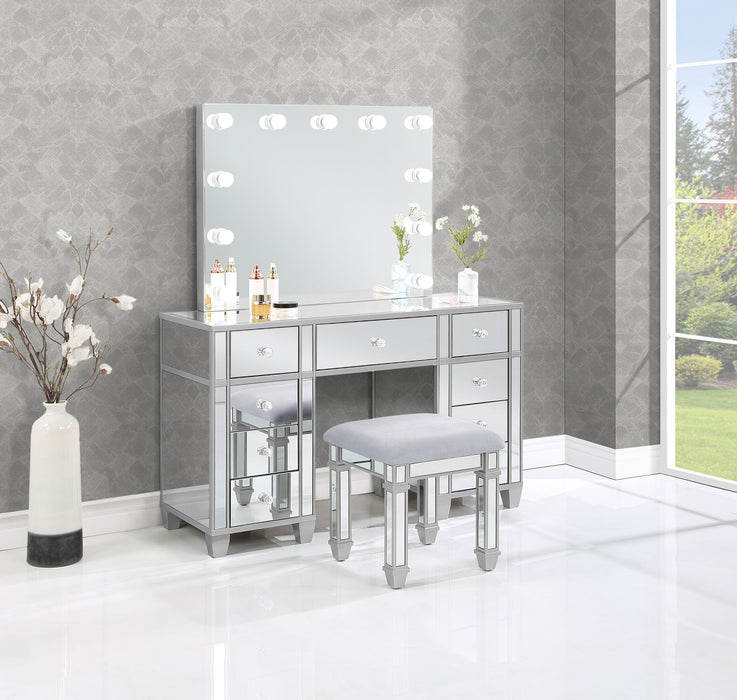 Allora 9-drawer Mirrored Storage Vanity Set with Hollywood Lighting Metallic - Premium Vanity Set from Coaster Z2 Standard - Just $1098! Shop now at Furniture Wholesale Plus  We are the best furniture store in Nashville, Hendersonville, Goodlettsville, Madison, Antioch, Mount Juliet, Lebanon, Gallatin, Springfield, Murfreesboro, Franklin, Brentwood