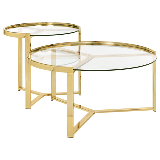 Delia 2-piece Round Nesting Table Clear and Gold - Premium Table Set from Coaster Z2 Standard - Just $338! Shop now at Furniture Wholesale Plus  We are the best furniture store in Nashville, Hendersonville, Goodlettsville, Madison, Antioch, Mount Juliet, Lebanon, Gallatin, Springfield, Murfreesboro, Franklin, Brentwood