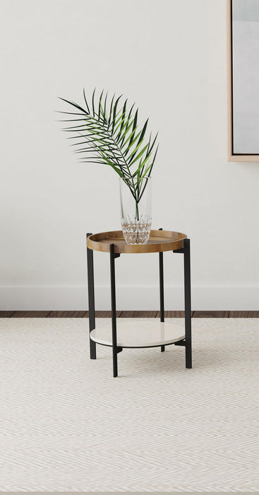 Adhvik Round Accent Table with Marble Shelf Natural and Black - Premium End Table from Coaster Z2 Standard - Just $138! Shop now at Furniture Wholesale Plus  We are the best furniture store in Nashville, Hendersonville, Goodlettsville, Madison, Antioch, Mount Juliet, Lebanon, Gallatin, Springfield, Murfreesboro, Franklin, Brentwood