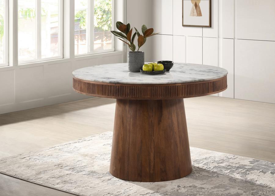 Ortega - Round Marble Top Wood Dining Table - Natural - Premium Dining Tables from CoasterElevations - Just $1089! Shop now at Furniture Wholesale Plus  We are the best furniture store in Nashville, Hendersonville, Goodlettsville, Madison, Antioch, Mount Juliet, Lebanon, Gallatin, Springfield, Murfreesboro, Franklin, Brentwood