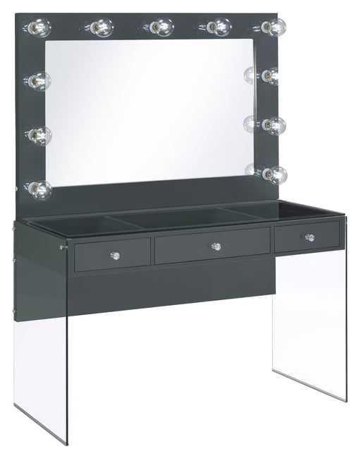 Afshan 3-drawer Vanity Desk with Lighting Mirror Grey High Gloss - Premium Vanity Set from Coaster Z2 Standard - Just $638! Shop now at Furniture Wholesale Plus  We are the best furniture store in Nashville, Hendersonville, Goodlettsville, Madison, Antioch, Mount Juliet, Lebanon, Gallatin, Springfield, Murfreesboro, Franklin, Brentwood