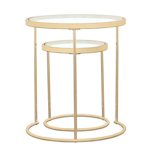 Maylin 2-piece Round Glass Top Nesting Tables Gold - Premium Table Set from Coaster Z2 Standard - Just $134! Shop now at Furniture Wholesale Plus  We are the best furniture store in Nashville, Hendersonville, Goodlettsville, Madison, Antioch, Mount Juliet, Lebanon, Gallatin, Springfield, Murfreesboro, Franklin, Brentwood