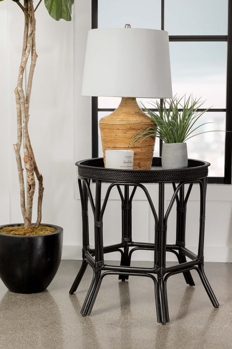 Antonio Round Rattan Tray Top Accent Table Black - Premium End Table from Coaster Z2 Standard - Just $318! Shop now at Furniture Wholesale Plus  We are the best furniture store in Nashville, Hendersonville, Goodlettsville, Madison, Antioch, Mount Juliet, Lebanon, Gallatin, Springfield, Murfreesboro, Franklin, Brentwood