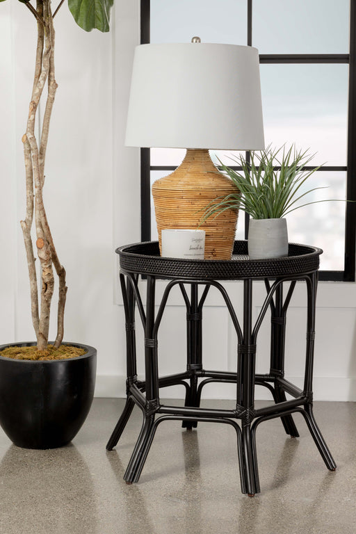 Antonio Round Rattan Tray Top Accent Table Black - Premium End Table from Coaster Z2 Standard - Just $318! Shop now at Furniture Wholesale Plus  We are the best furniture store in Nashville, Hendersonville, Goodlettsville, Madison, Antioch, Mount Juliet, Lebanon, Gallatin, Springfield, Murfreesboro, Franklin, Brentwood