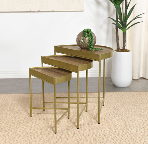 Tristen 3-Piece Demilune Nesting Table With Recessed Top Brown and Gold - Premium Table Set from Coaster Z2 Standard - Just $298! Shop now at Furniture Wholesale Plus  We are the best furniture store in Nashville, Hendersonville, Goodlettsville, Madison, Antioch, Mount Juliet, Lebanon, Gallatin, Springfield, Murfreesboro, Franklin, Brentwood