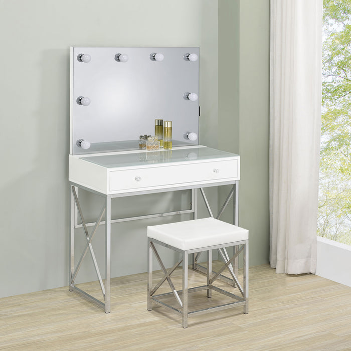 Eliza 2-piece Vanity Set with Hollywood Lighting White and Chrome - Premium Vanity Set from Coaster Z2 Standard - Just $470! Shop now at Furniture Wholesale Plus  We are the best furniture store in Nashville, Hendersonville, Goodlettsville, Madison, Antioch, Mount Juliet, Lebanon, Gallatin, Springfield, Murfreesboro, Franklin, Brentwood