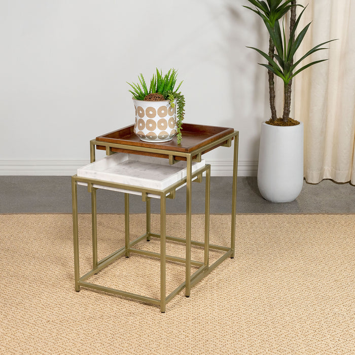 Bolden 2-Piece Square Nesting Table With Recessed Top Gold - Premium Table Set from Coaster Z2 Standard - Just $258! Shop now at Furniture Wholesale Plus  We are the best furniture store in Nashville, Hendersonville, Goodlettsville, Madison, Antioch, Mount Juliet, Lebanon, Gallatin, Springfield, Murfreesboro, Franklin, Brentwood