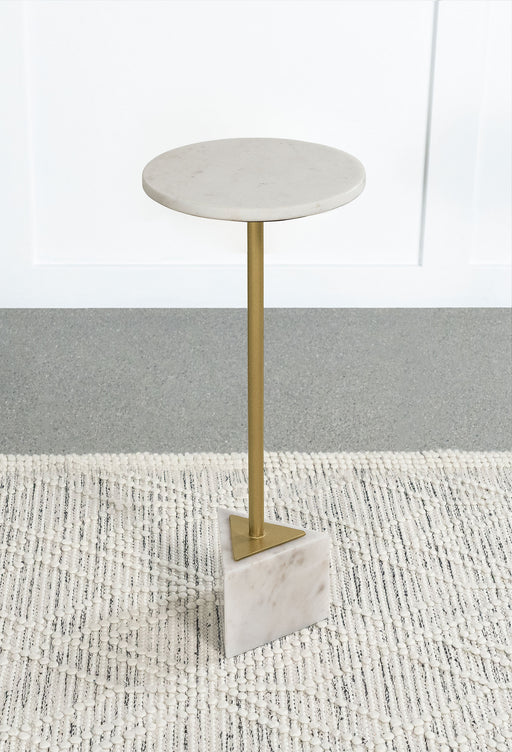 Fulcher Round Metal Side Table White and Gold - Premium End Table from Coaster Z2 Standard - Just $118! Shop now at Furniture Wholesale Plus  We are the best furniture store in Nashville, Hendersonville, Goodlettsville, Madison, Antioch, Mount Juliet, Lebanon, Gallatin, Springfield, Murfreesboro, Franklin, Brentwood